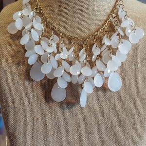 Gold with white beads bib/necklace